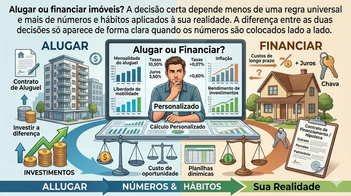 Pessoa organizando planilha de decisão entre alugar e financiar um imóvel