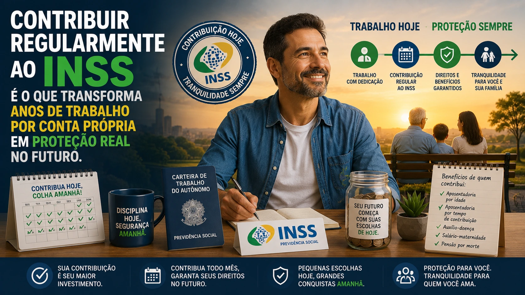 Trabalhador autônomo ou MEI tranquilo após organizar sua estratégia de contribuição ao INSS