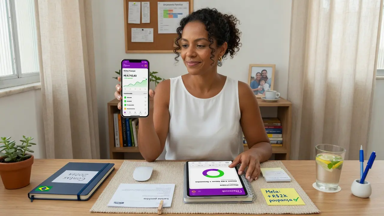 Pessoa satisfeita ao acompanhar gastos com mais clareza