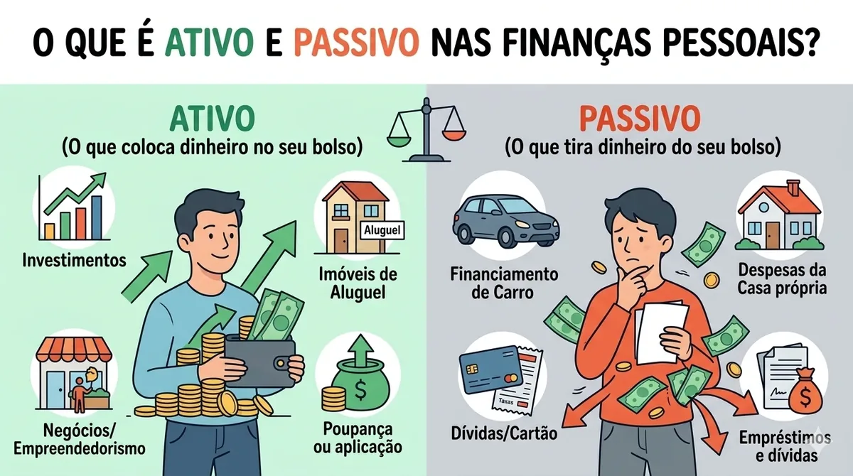 Pessoa organizando anotações financeiras após entender a diferença entre ativo e passivo