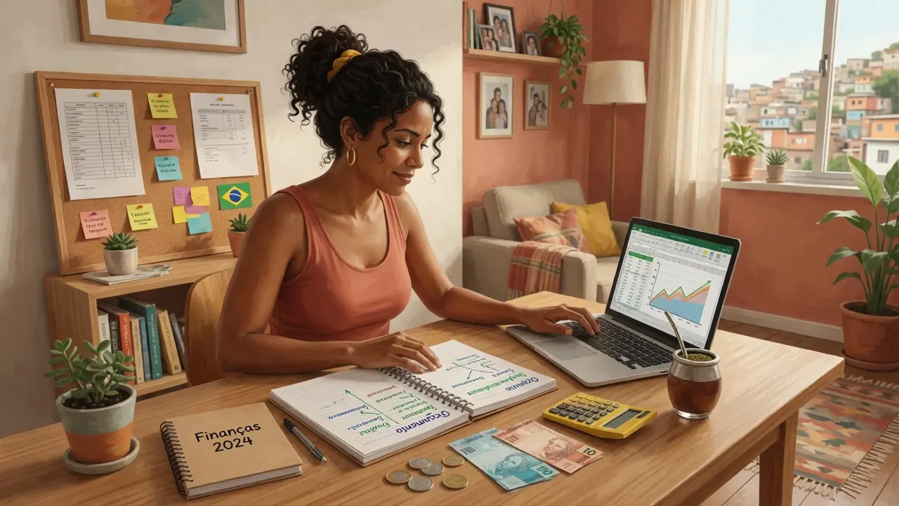 Ilustração com temas de orçamento, economia e investimento em estilo limpo