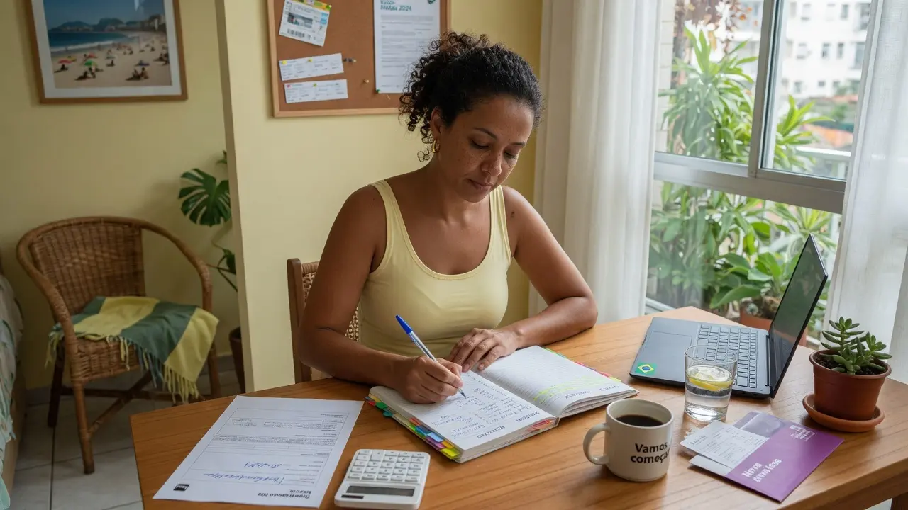 Pessoa iniciando jornada de organização financeira com roteiro claro