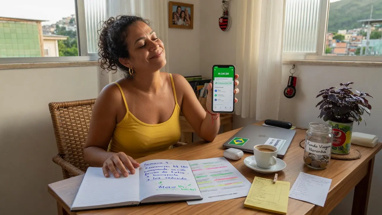 Pessoa satisfeita por economizar sem perder qualidade de vida