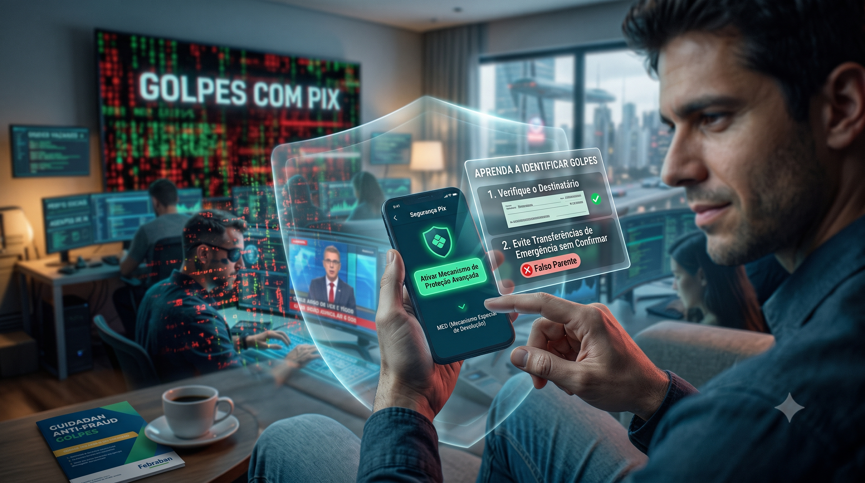 Pessoa protegendo os dados bancários no celular após aprender a identificar golpes com Pix