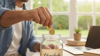 Pessoa economizando dinheiro em um cofrinho