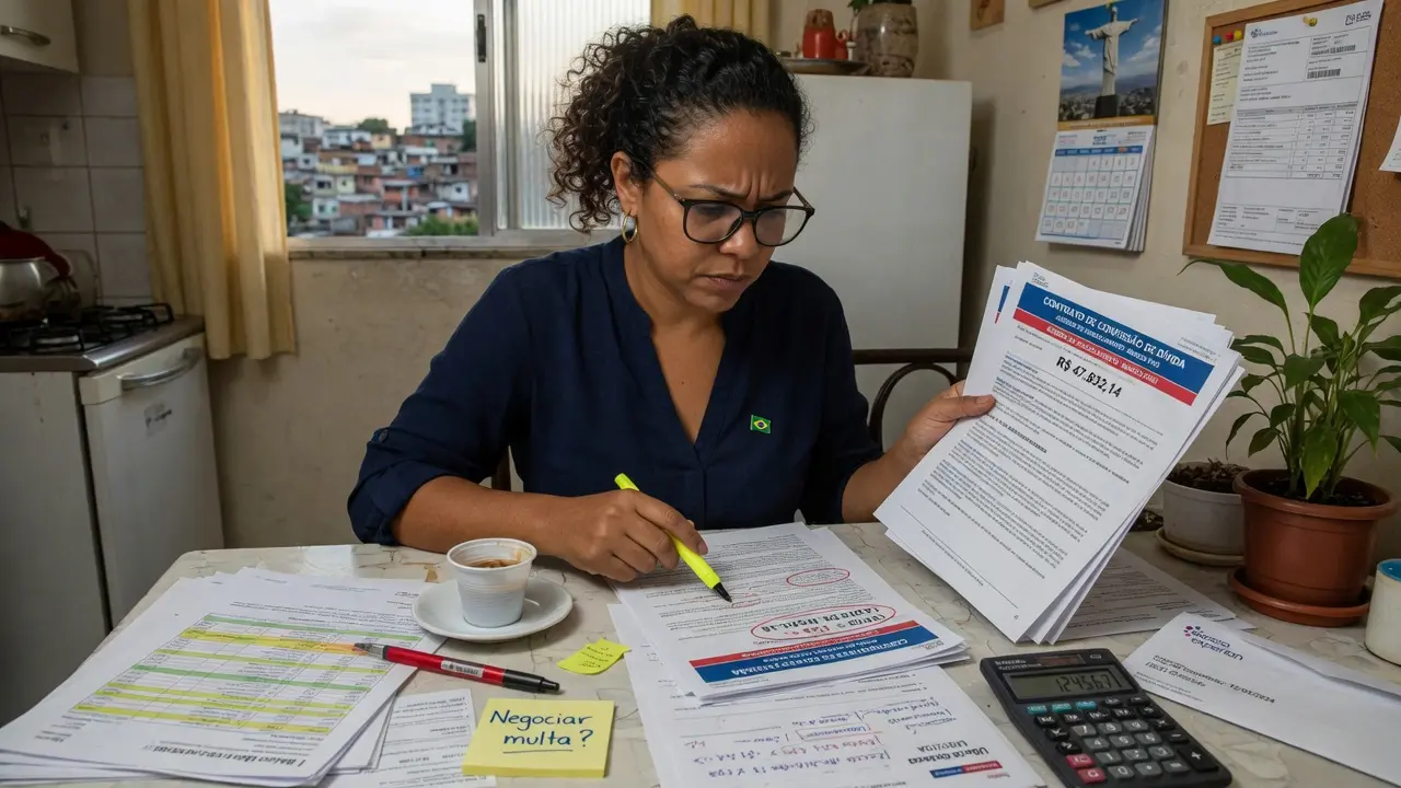 Comparação de acordos financeiros em mesa organizada