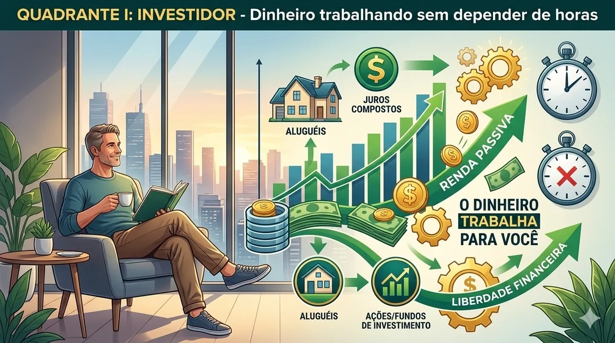 Comparação visual entre os quatro quadrantes: empregado, autônomo, dono de negócio e investidor