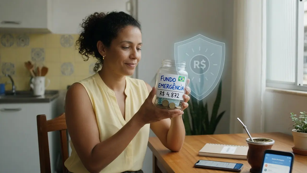 Símbolo de proteção financeira em torno de uma reserva de dinheiro