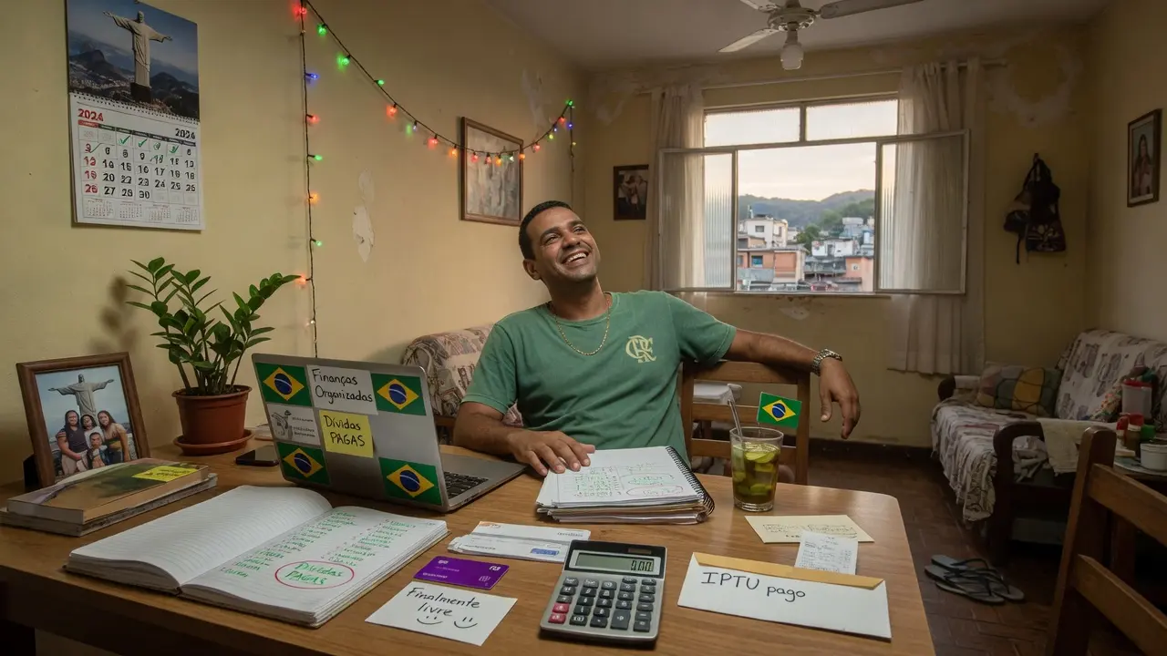 Pessoa aliviada depois de reorganizar as finanças