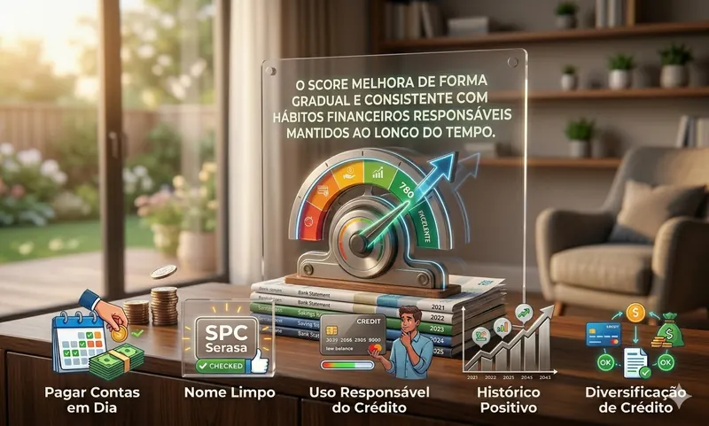 Gráfico mostrando evolução positiva do score de crédito