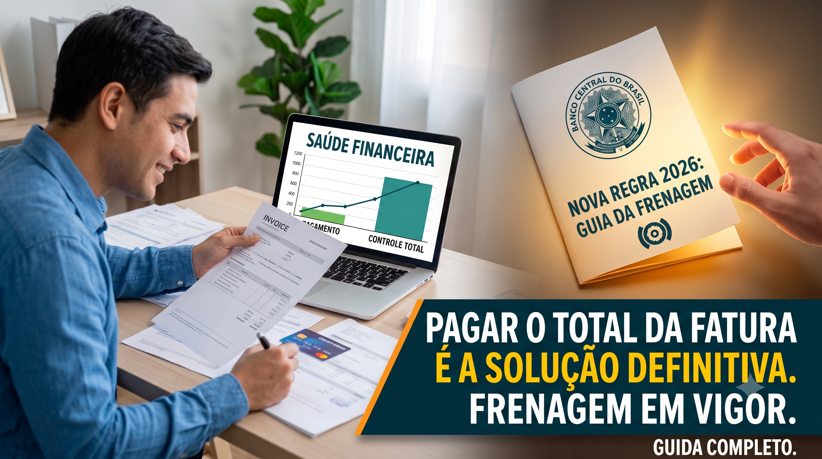 Pessoa organizando o pagamento da fatura do cartão de crédito para evitar o rotativo